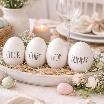 Rae Dunn Ceramic Easter Eggs Decor Chick Chirp Hop Bunny Farmhouse Tiered Tray