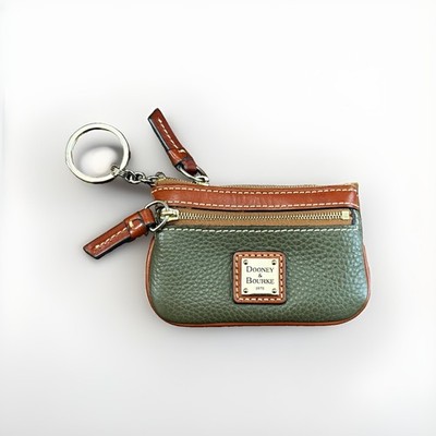 Dooney & Bourke Green/Brown Zip Coin Wallet Keyring Logo Women's Solid