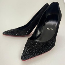 Christian Louboutin Degrakate Black Velour Rhinestone Crystal Pumps 35