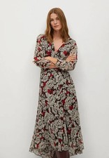 Mango Julia Floral Dress Red, Brown & Black XS NWOT