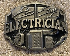 Vintage 1987 Electrician Belt Buckle By Siskiyou Co USA Heavy Pewter Z-40