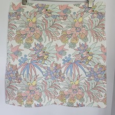 Talbots Tropical Pastel Floral Print A-line Canvas Skirt With Parrots Pineapples