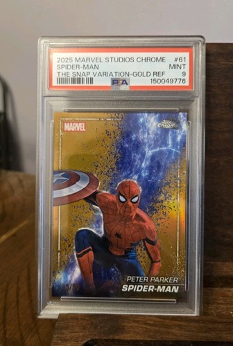 Topps 2025 Marvel Studios Chrome Spider-Man True Gold PSA 9 Card