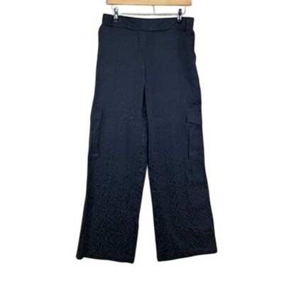 NY&C New York Company Womens Medium Navy Blue Leopard Print Wide Leg Cargo Pants