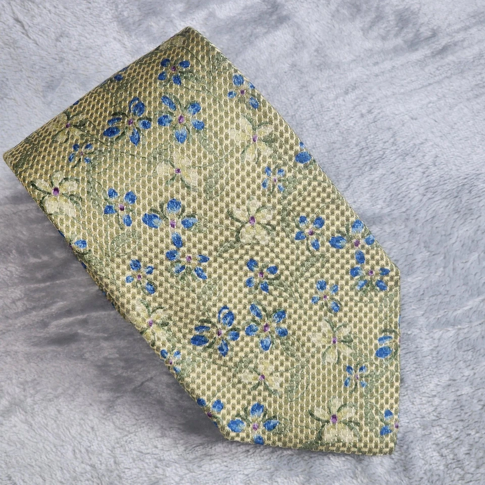 Corbata Jacquard Vintage Ermenegildo Zegna Para Hombres Seda Italia Verde Azul Floral Foto 2 de 4