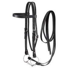 Draft Horse Western Headstall - Black Leather - Browband - Snaffle Bit  Reins