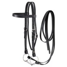 Draft Horse Western Headstall - Black Leather - Browband - Snaffle Bit & Reins