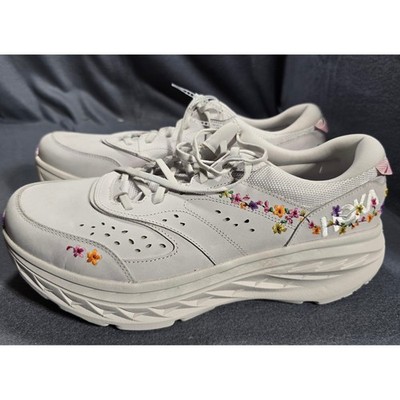 Hoka Bondi L BP Sneakers Women's US 14 Gray Floral Embroidered Walking NWOB