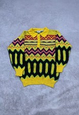 Vintage Knitted Jumper Patterned 1/4 Button Grandad Sweater Men's S
