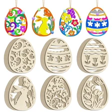 36PCS Wooden Easter Ornaments to Paint, 6 Styles DIY Blank Unfinished Wood Eg...