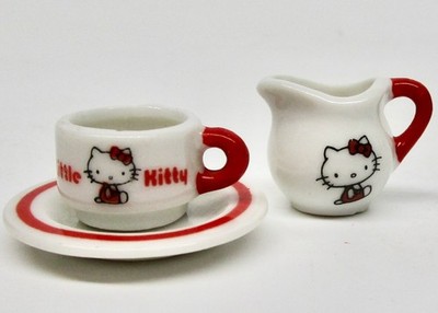Vintage Sanrio Hello Kitty Little mini tea cup saucer plate creamer pitcher 70s
