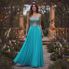 Sherri Hill Size 6 Teal Beaded Strapless Prom Gown Evening Pageant Formal Dress 