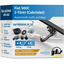 ANHÄNGERKUPPLUNG für Fiat 500C 09-15 starr GDW +13pol E-Satz JAEGER