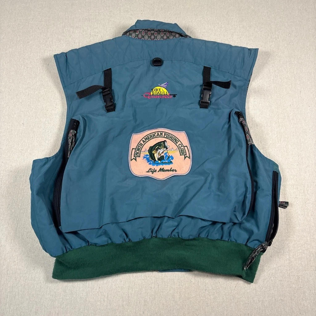 Vintage made in USA North American Fishing Club teal nylon zip up fishing vest L