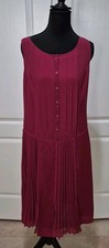Trouve Burgundy Sleeveless Vintage Pleated Dress Women's Size S 100% Polyester