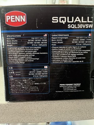 Penn Squall SQL30VSW 30 2-Speed Lever Drag Conventional Reel Right Hand w/ Box