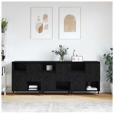Sideboard 3pcs Black Oak 180 x 35 x 70 cm Engineered Wood 6-Door Modern Slim Lrg