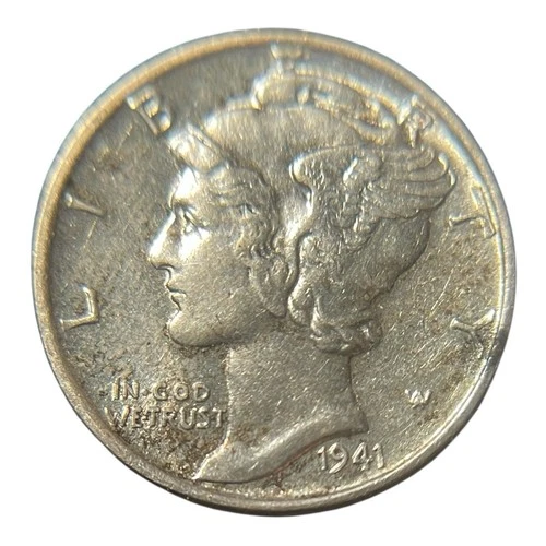 1941 10C Mercury Dime AU (Almost Uncirculated) w/ Natural Toning U.S. Coin