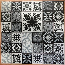 36 x 10.5cm Mexican Talavera Style Tiles - Ethically Sourced- Black & White Pack