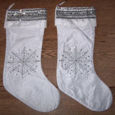 2 White & Silver Snowflake Christmas Stockings/Beads Sequin/Holiday Santa