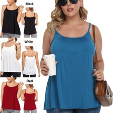 Womens Ladies Plain Cotton Strappy Swing Vest Top Camisole Built in Bra Plus Siz