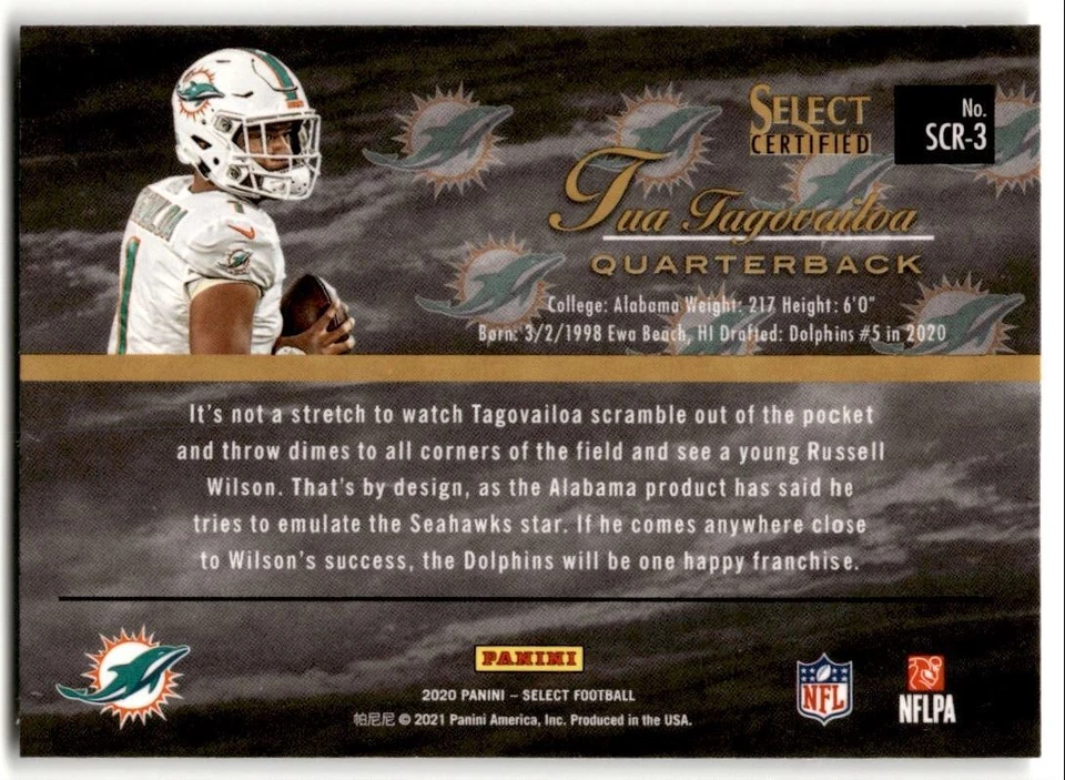 2020 Panini Select Certified Tua Tagovailoa Rookie #SCR-3 Seattle Seahawks - Image 2 of 2