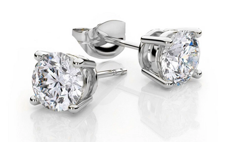 Brincos redondos de prata esterlina com zircônia cúbica 6 mm prata redonda CZ - Imagem 2 de 4