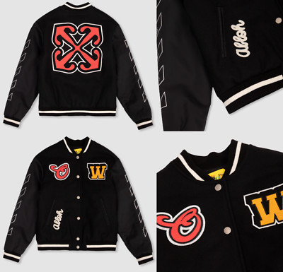 OFF-WHITE KIDS BLACK VARSITY BOMBER Jacke Jacket Parka Patches Blouson 10 Years