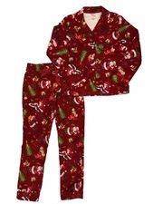 Womens Red Flannel Santa Claus Christmas Holiday Pajamas Sleep Set