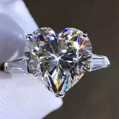 5.10 Ct Certified Heart Cut Solitaire Lab Created White Diamond 14k gold ring