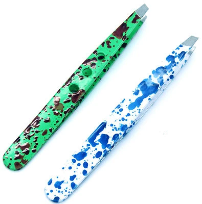 PREMIUM INSTRUMENTS 2 Pcs Eyebrow TweezerS Set Useful Stainless Steel Slant Tip Hair Removal tOOLS