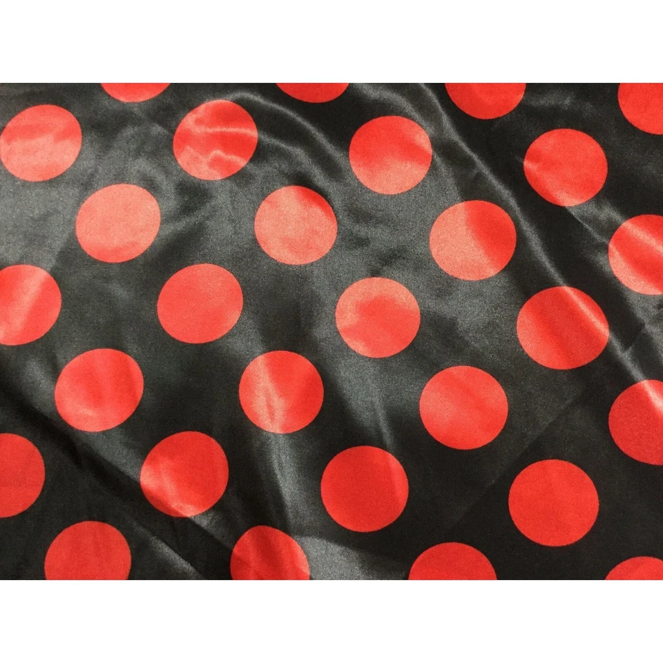 Lunares rojos sobre negros - tela satinada Charmeuse de seda sintética Foto 2 de 2