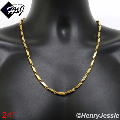 24''MEN Stainless Steel 4mm Gold Plated Greek Key Arrow Link Bullet Necklace