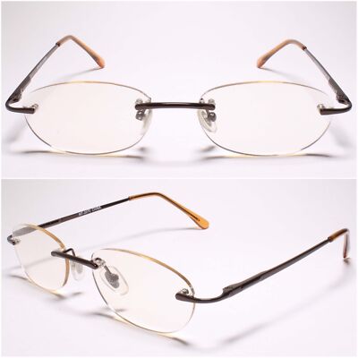 Womens Mens Oval Brown Tinted Lens Rimless Reading Sun