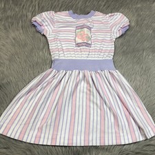 Vintage Healthtex Girls Pink Purple White Striped Floral Dress
