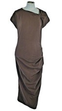 Abito Malloni Midi Marrone Elasticizzato Increspato Scollo Asimmetrico Designer Italiano 10 12 