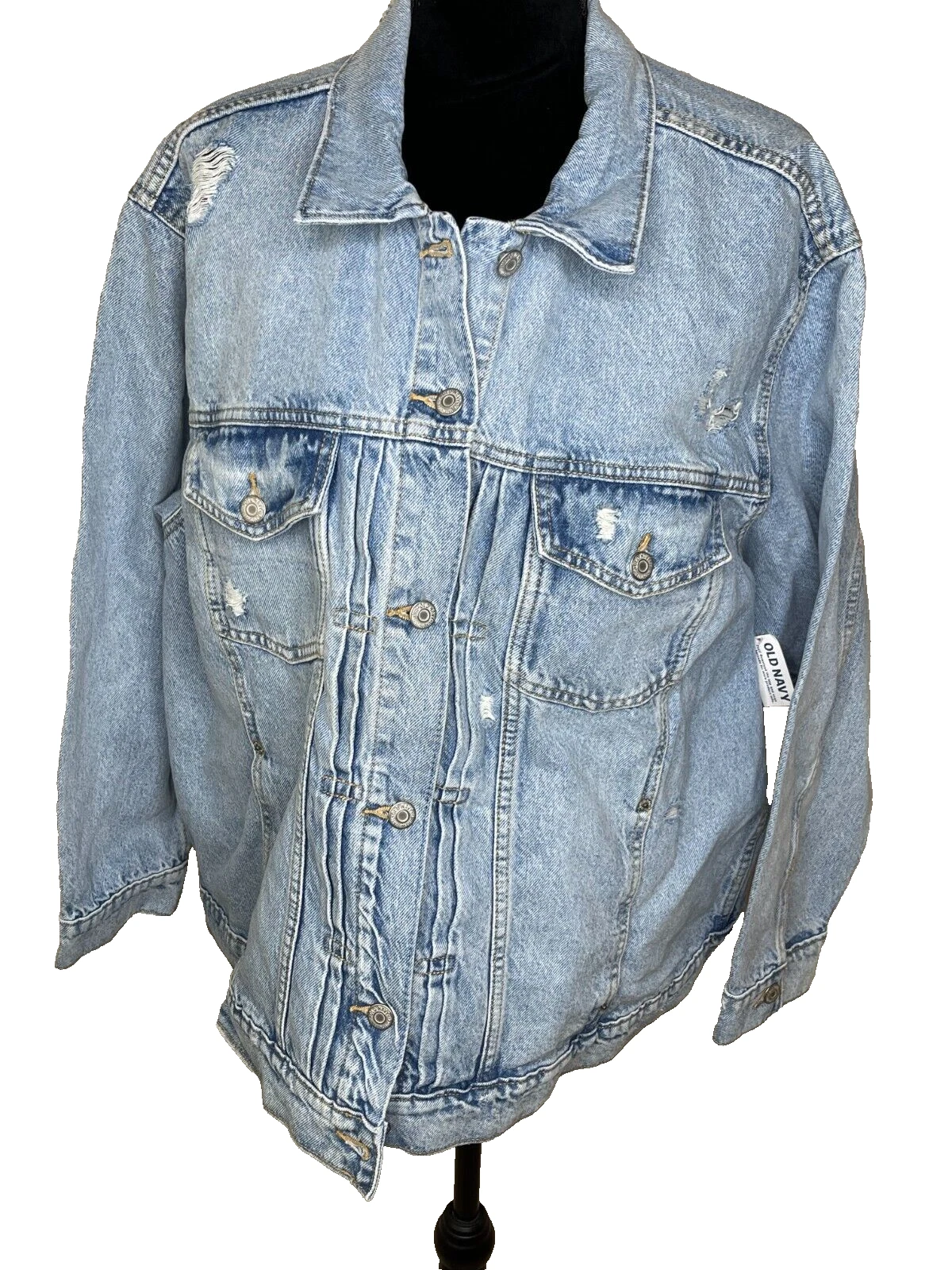 New Old Navy Denim Jean Jacket Women’s Size 3X Plus Distressed Blue