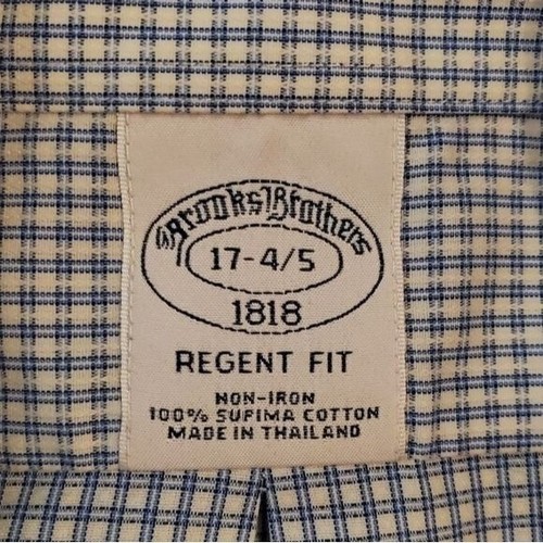 Brooks Brothers Shirt Mens 17 4/5 Blue Plaid Long Sleeve Button Down Dress Shirt - 第 6/7 張圖片