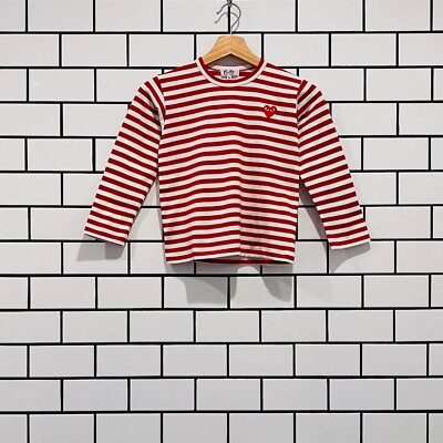 COMME DES GARCONS CDG PLAY KIDS RED HEART STRIPE LS TEE RED AZ