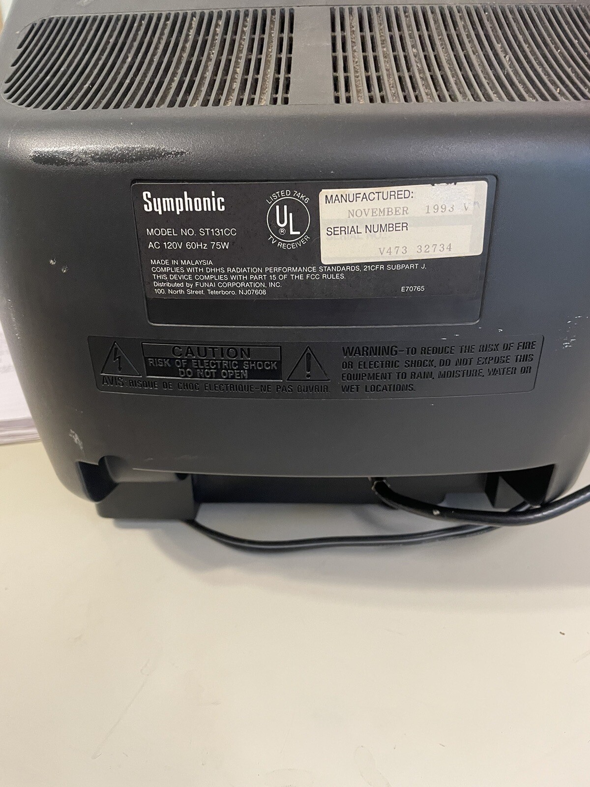 Symphonic 13&rdquo; TV 1993 Model ST131CC