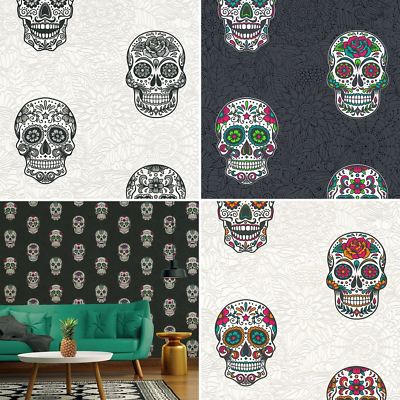 Gothic Skull Wallpaper Floral Flowers Textured Embossed Vinyl As Creation Ebay