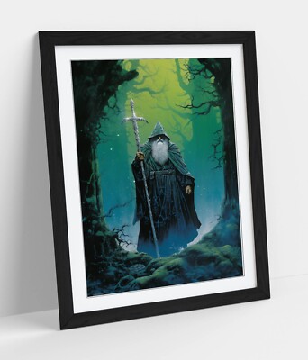 ZAUBERER IM VERZAUBERTEN WALD 1980ER D&D KUNST - GERAHMTES WANDBILD POSTER PAPIERDRUCK