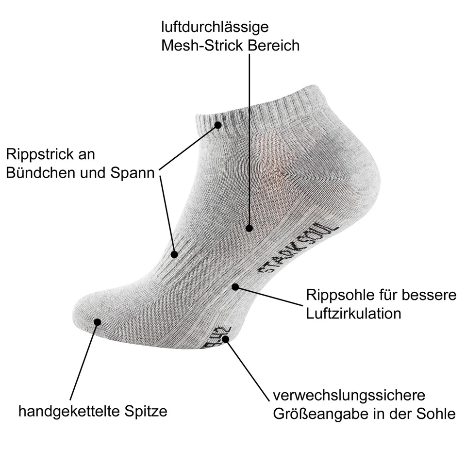 6 Paar Sneaker Socken, Mesh gekämmte Baumwolle von STARK SOUL