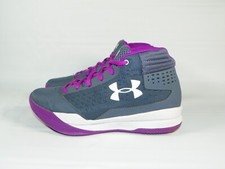Under Armour Youth Size 5 Gray Purple Hightop Basketball Shoes 1296011-962