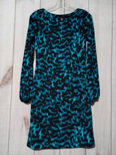 Vince Camuto Dress Ladies Extra Small Black Aquamarine Long Sleeve Midi