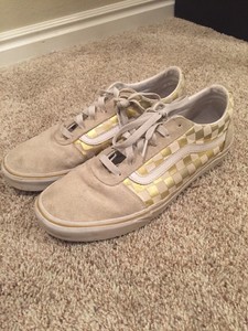 cream checkerboard vans