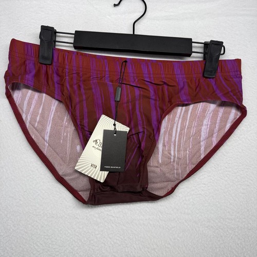 Todd Sanfield Swim Brief Men's Medium Purple betta Deep Striped Vita NEW