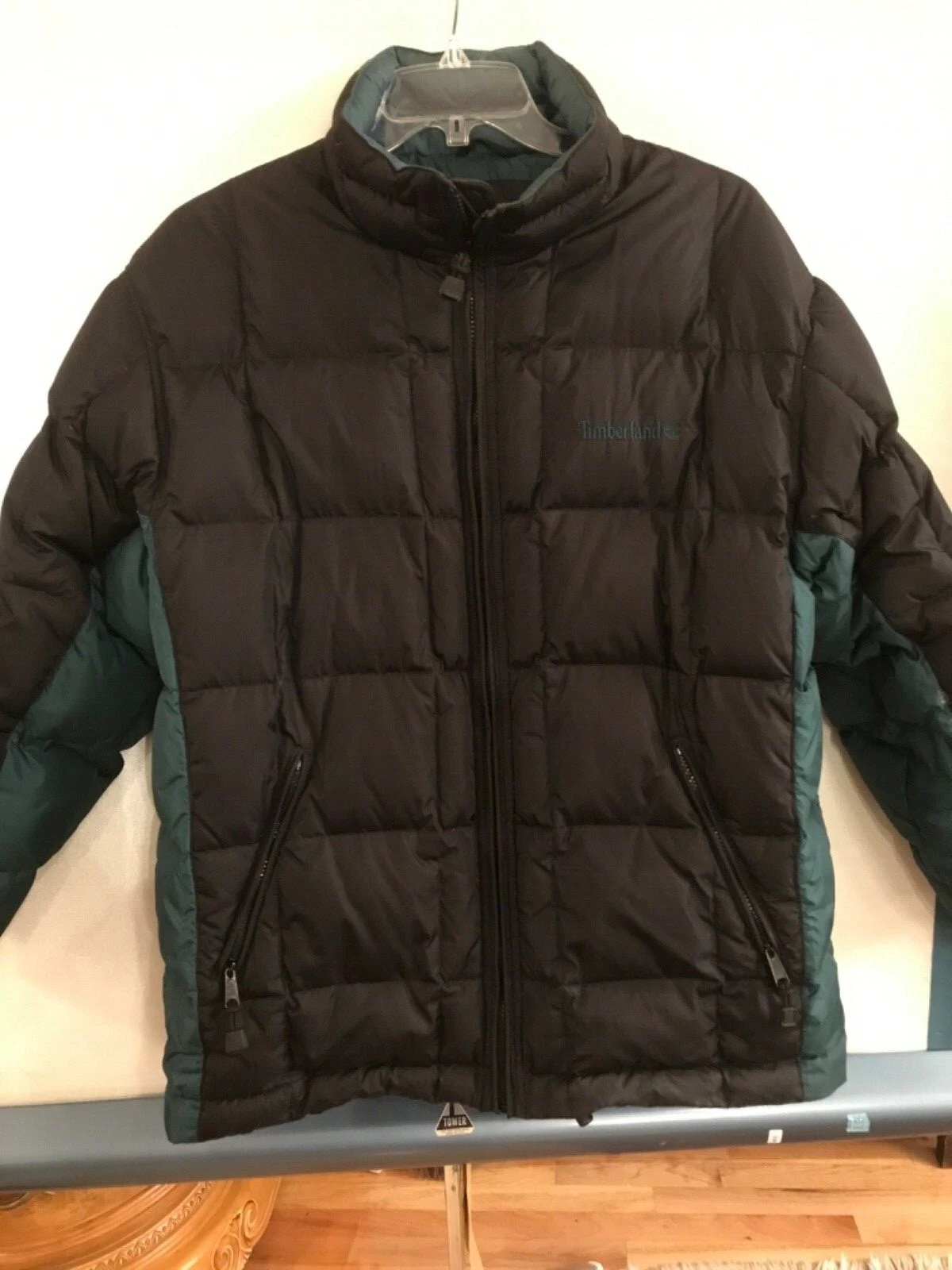 Timberland Mens L Down Jacket Coat 76382 Black Green
