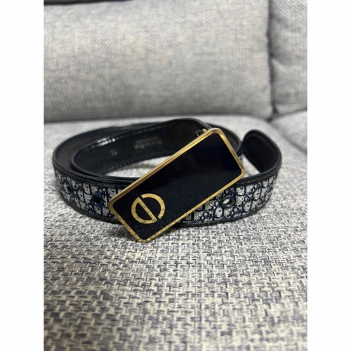 Authentique ceinture Christian Dior bleu marine dorée taille 75 motif trotteur larg,6 cm