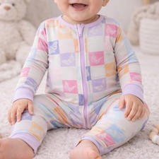 Bamboo 6-12M Butterfly Checkerboard Zippy Romper Pastel Kids Sleeper One Piece
